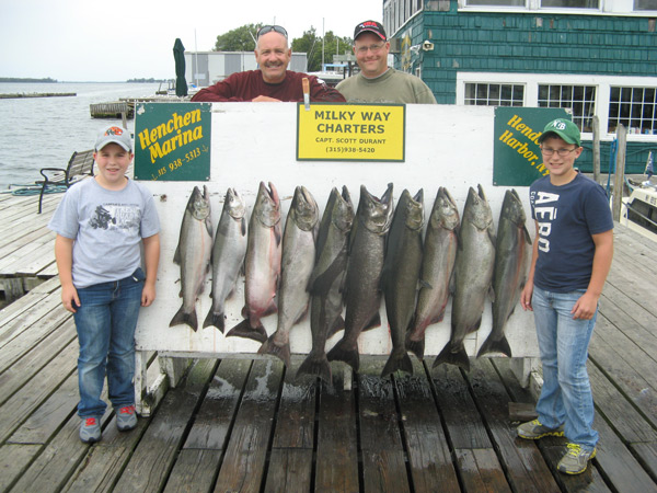 Henderson Harbor Fishing with Milky Way Charters - The Nortz Party Displaying 10 King Salmon!