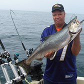 Henderson Harbor Fishing with Milky Way Charters - Greg Holding Beautiful July Salmon!